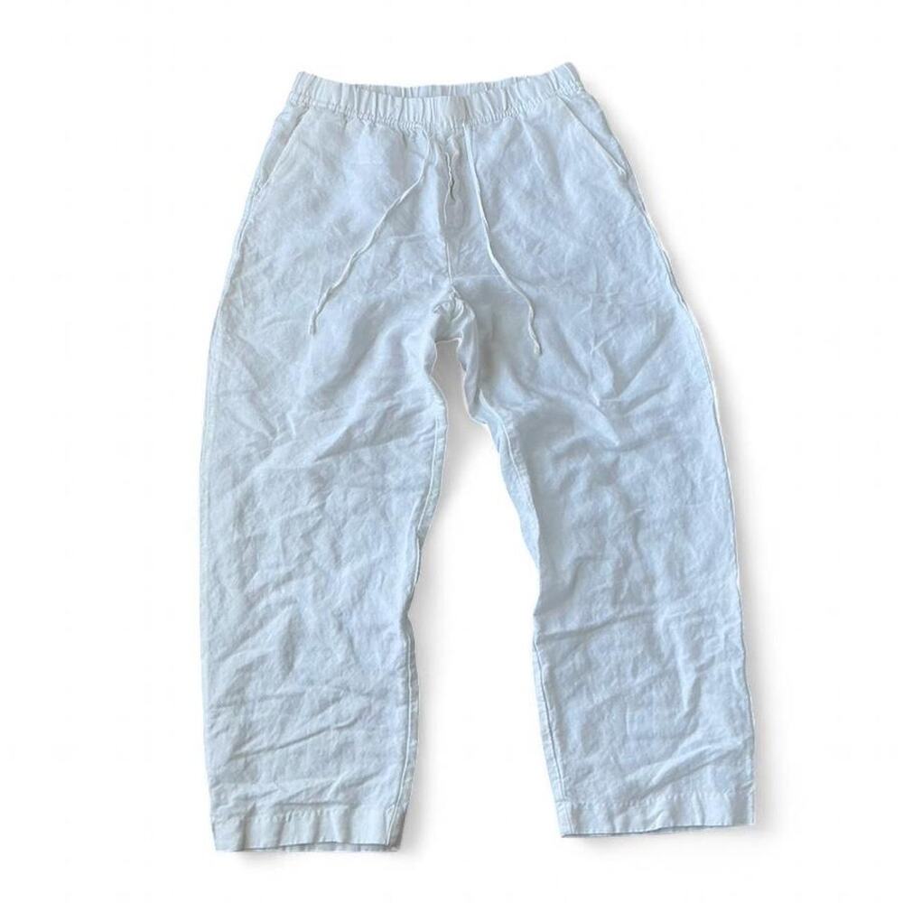 H&M White Linen‑Blend High Waisted Straight Leg Pants – Size Small